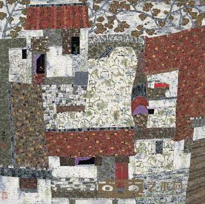 朱红 民居 镜心 68×68cm